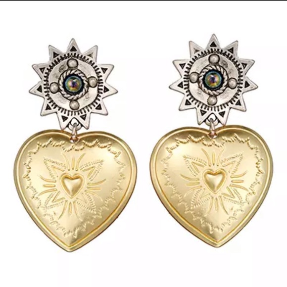 Sun Star Heart Drop Etched Earrings - Picture 7 of 8